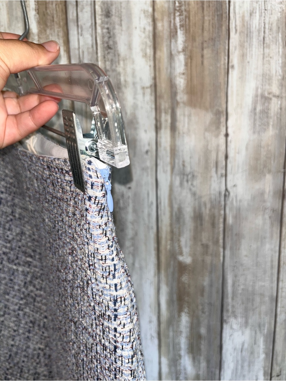 Zara Blue Tweed Boucle High Rise Flare Pants Trousers Size S NWT - Picture 4 of 6